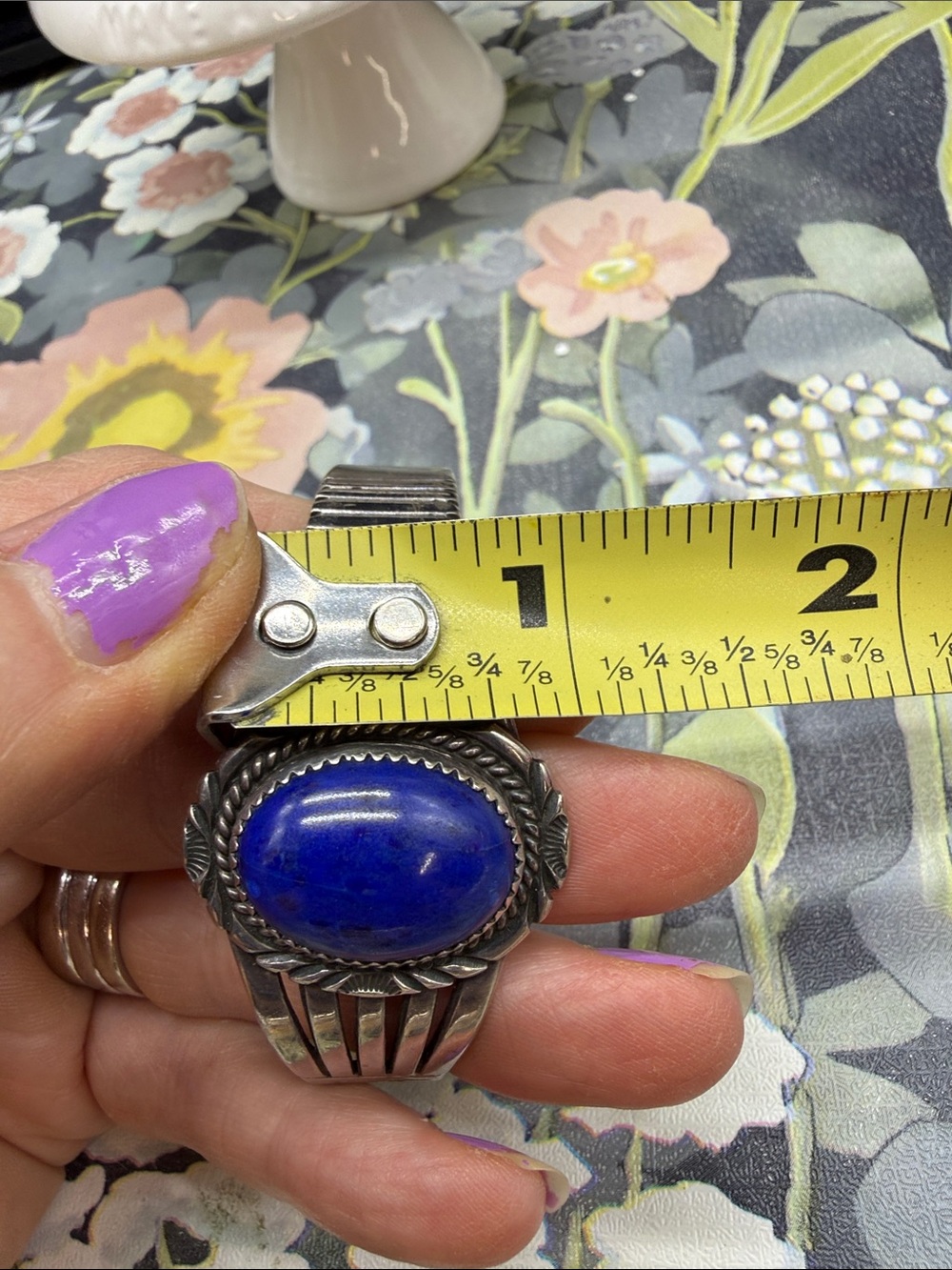 👑Native American Navajo sterling silver cuff bracelet lapis lazuli Jeannette dal - Picture 9 of 10